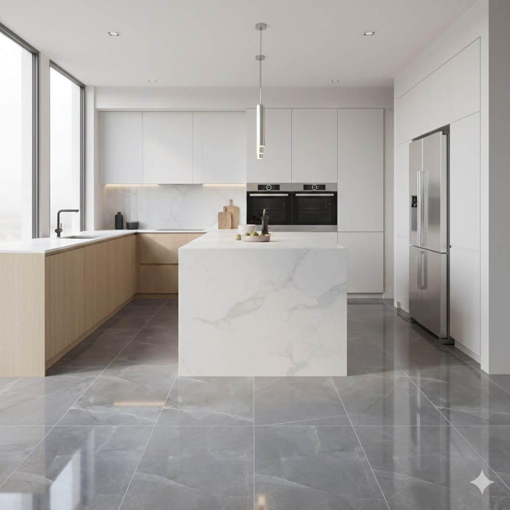 Piso Porcelanico Pulpis Grey cocina